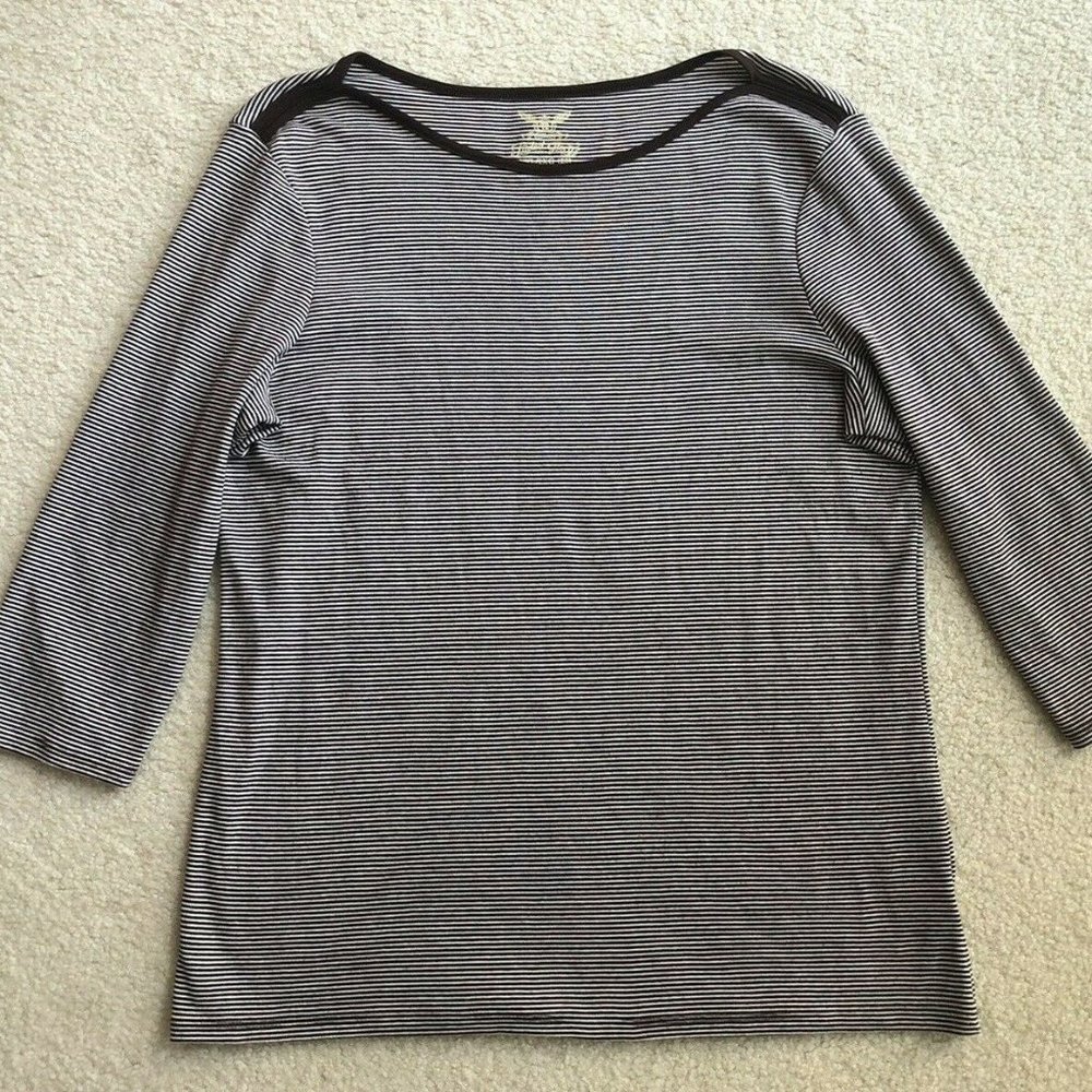 Faded Glory Women's Shirt Blouse 2XL (20) Brown White Stripes 3/4th Sleeve